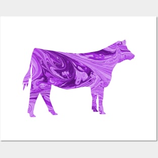 Show Heifer Silhouette with Purple Marble Background Posters and Art